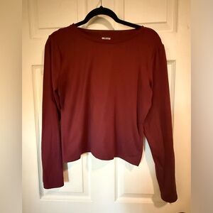 Hollister Long-Sleeve Crewneck Top in Deep Wine